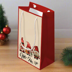 Ho Ho Ho! Cute Gnomes Nordic Christmas Red Small Gift Bag