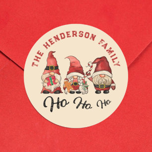 Ho Ho Ho ! Cute Nordic Gnomes Christmas  Classic Round Sticker