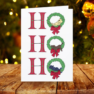 Ho Ho Ho Cute Sleepy Lab Puppies in Wreaths Blank Holiday Card