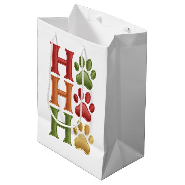Ho Ho Ho Dog Paws Medium Gift Bag (Front Angled)