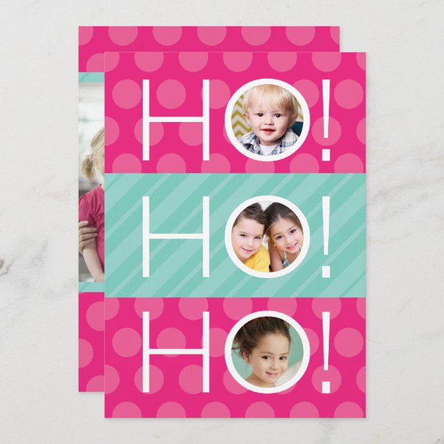 Ho Ho Ho! Double Sided 4 Photo Holiday Card (Front/Back)