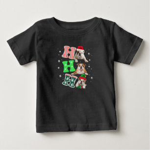 Ho Ho Ho English Bulldog Santa Reindeer Christmas Baby T-Shirt