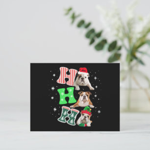 Ho Ho Ho English Bulldog Santa Reindeer Christmas Holiday Postcard