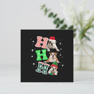 Ho Ho Ho English Bulldog Santa Reindeer Christmas  Invitation