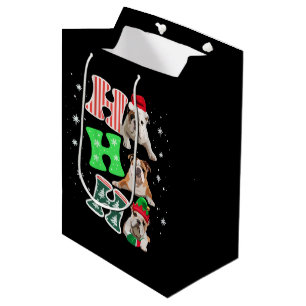 Ho Ho Ho English Bulldog Santa Reindeer Christmas Medium Gift Bag