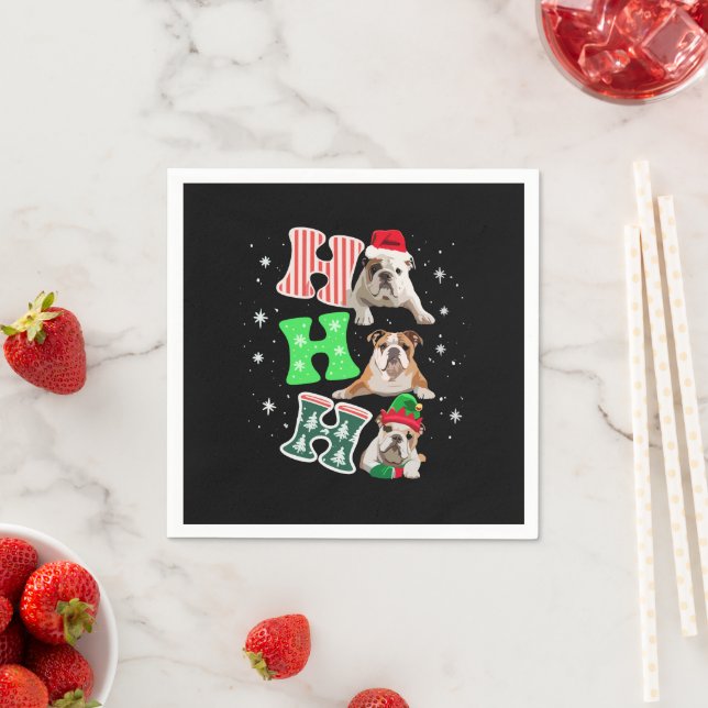 Ho Ho Ho English Bulldog Santa Reindeer Christmas  Napkin (Insitu)