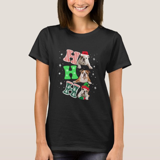 Ho Ho Ho English Bulldog Santa Reindeer Christmas  T-Shirt (Front)