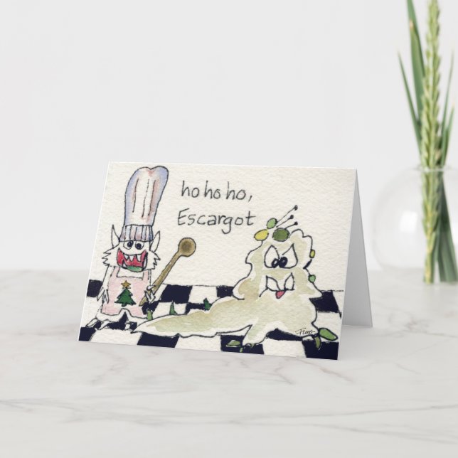 Ho Ho Ho Escargot Seasoned Greetings Holiday Card (Front)