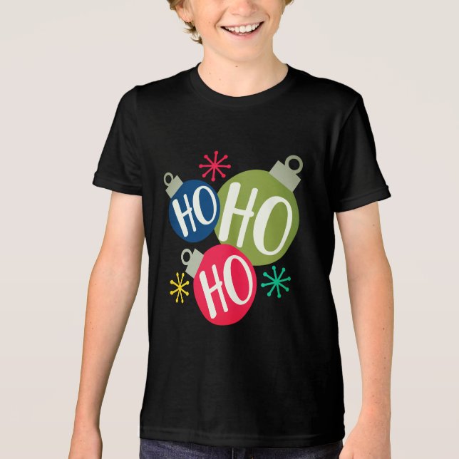 Ho Ho Ho Festive Christmas Xmas Family Matching T- Tri-Blend Shirt (Front)