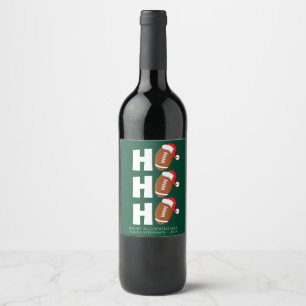 Ho Ho Ho Football Funny Christmas Season Humor Wine Label