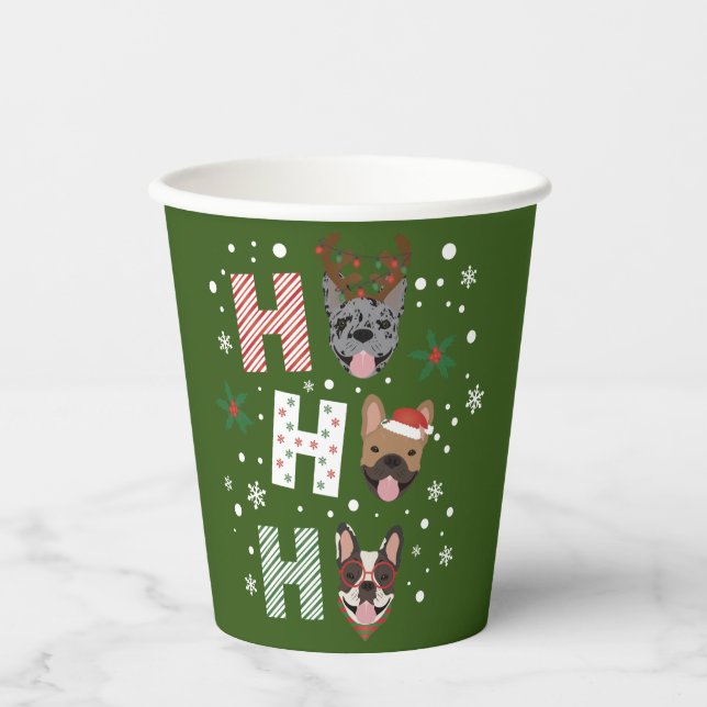 Ho Ho Ho French Bulldog Merry Christmas Paper Cups (Front)