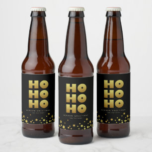 Ho Ho Ho   Fun Christmas Black & Gold  Beer Bottle Label