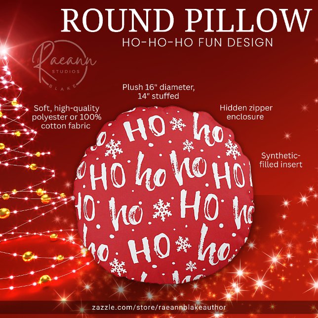 Ho-Ho-Ho Fun Christmas Design Round Pillow (Creator Uploaded)