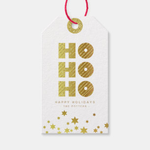 Ho Ho Ho Fun Christmas White & Gold Mini Gift Tags