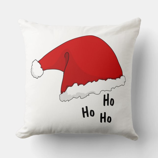 Ho ho ho Funny Cute santa hat red and white xmas Cushion (Front)