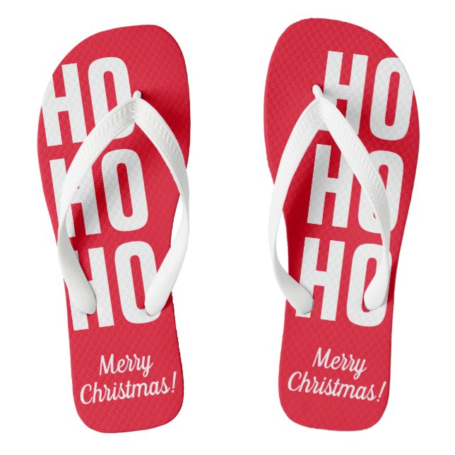 HO HO HO funny red tropical Christmas beach Jandals (Footbed)