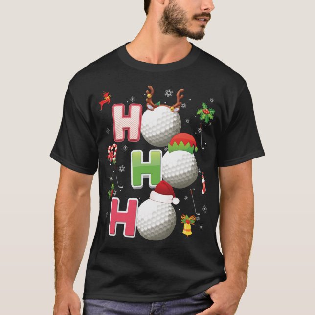 Ho Ho Ho Golf Ball Christmas Santa Elf Reindeer Me T-Shirt (Front)