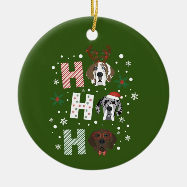 Ho Ho Ho Great Dane Merry Christmas Ceramic Tree Decoration (Front)