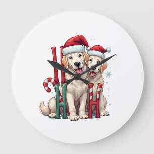 Ho Ho Ho Great Pyrenees Dog Lover Christmas Santa Large Clock