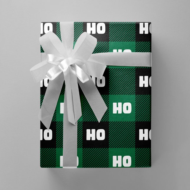 Ho Ho Ho Green Black White Christmas Buffalo Plaid Wrapping Paper (Ho Ho Ho Green Black White Christmas Buffalo Plaid Wrapping Paper)