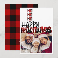 HO HO HO Grunge Plaid Holiday Christmas Photo Card