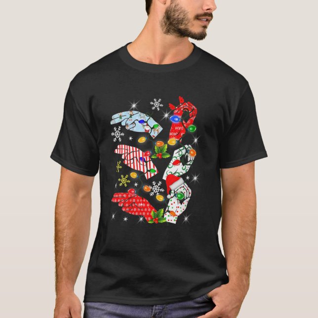 Ho Ho Ho Hand Sign Language Interpreter ASL Xmas C T-Shirt (Front)