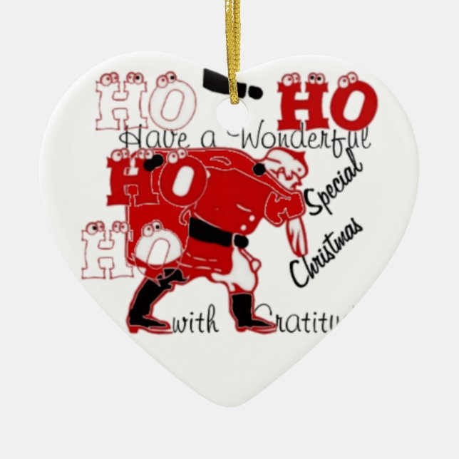 HO HO HO Have a Wonderful Christmas With Gratitude Ceramic Tree Decoration (Front)