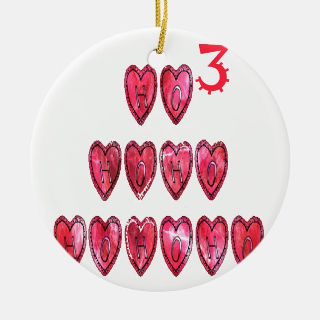 Ho Ho Ho Hearts Collection. Ceramic Tree Decoration (Front)