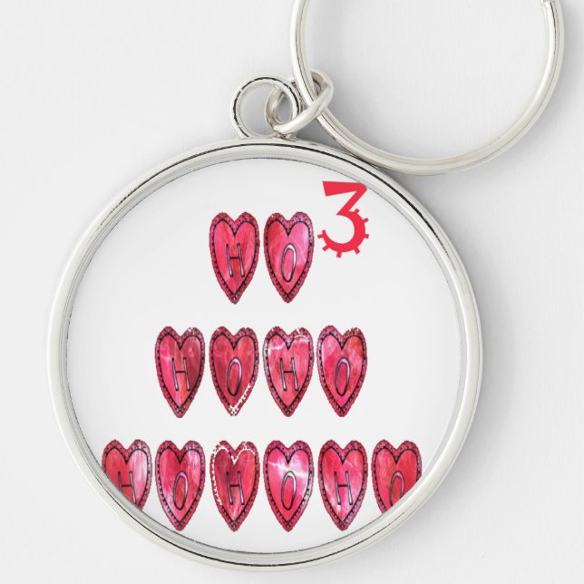 Ho Ho Ho Hearts: Whimsical Christmas Love Text Hol Key Ring (Front)