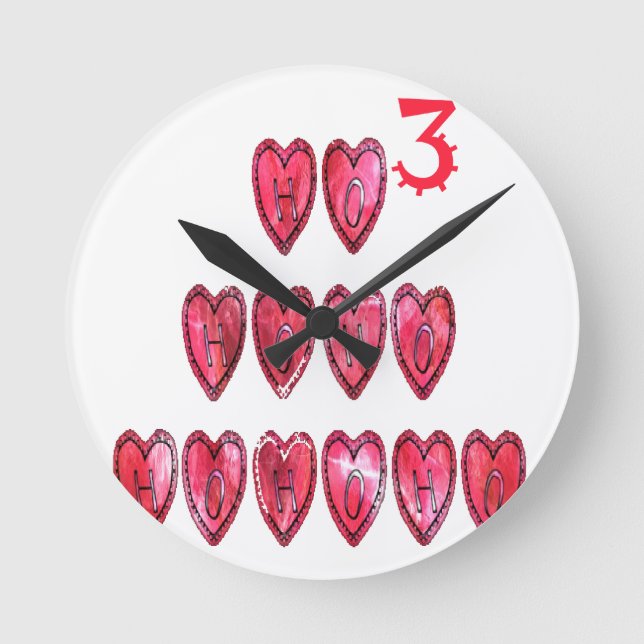 Ho Ho Ho Hearts: Whimsical Christmas Love Text Hol Round Clock (Front)