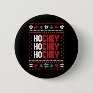 Ho Ho Ho Hockey Ugly Christmas Sweater Holiday Hoc 6 Cm Round Badge