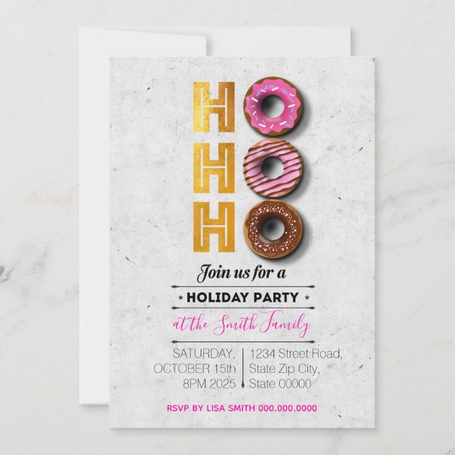 HO! HO! HO! Holiday Doughnuts Party Invitation (Front)