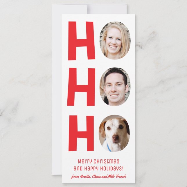 Ho Ho Ho Holiday Photo Card with Patterned Backer (Front)