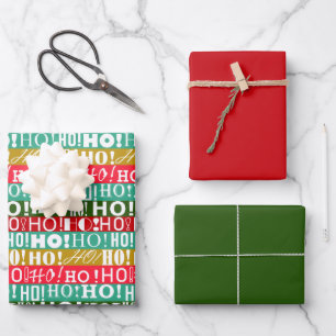 HO! HO! HO! Holiday Wrapping Paper, Red and Green Paper Sheet