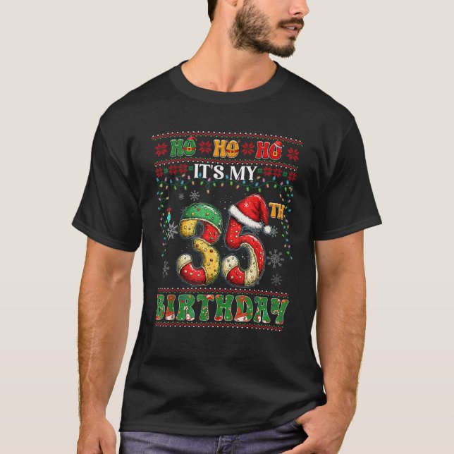Ho Ho Ho It s My 35th Birthday Xmas Candy Cane 35  T-Shirt (Front)