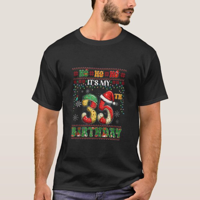 Ho Ho Ho It s My 35th Birthday Xmas Candy Cane 35  T-Shirt (Front)