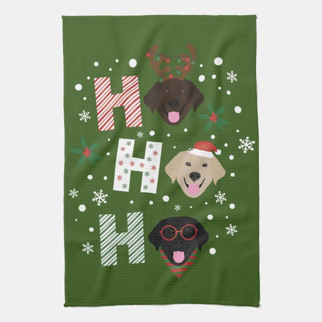 Ho Ho Ho Labrador Retriever Merry Christmas Tea Towel (Vertical)