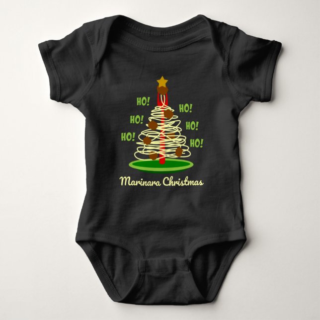 Ho! Ho! Ho! Marinara Christmas Pasta Tree Baby Bodysuit (Front)
