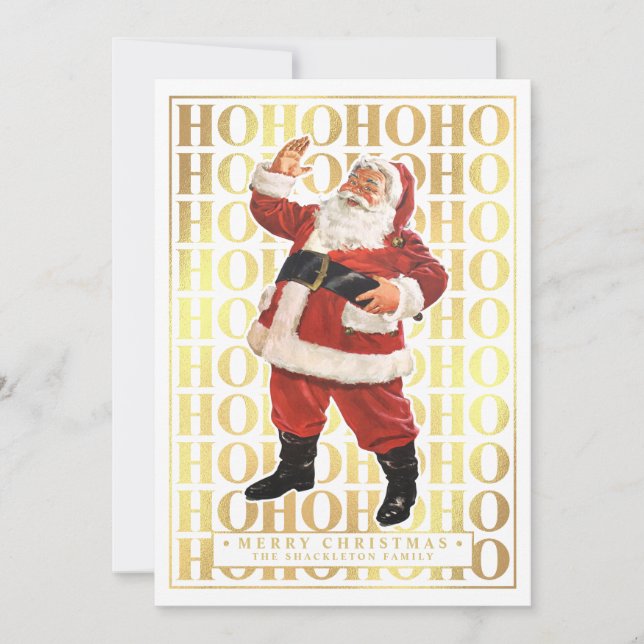 Ho Ho Ho Merry Christmas Cards Faux Gold Foil (Front)