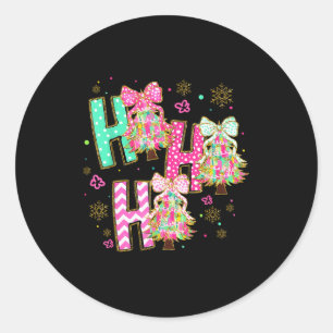 Ho Ho Ho Merry Christmas Coquette Bow Xmas Trees H Classic Round Sticker