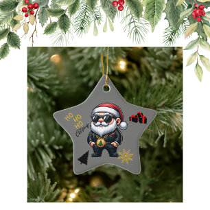 Ho Ho Ho Merry Christmas Gangster on Grey Ceramic Tree Decoration