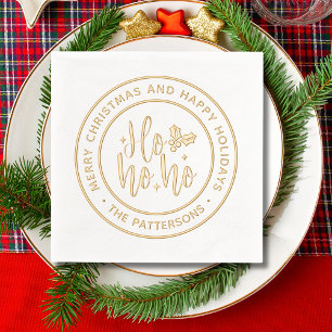 Ho Ho Ho Merry Christmas Happy Holidays Name  Foil Napkins