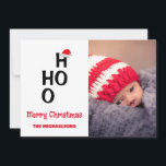 Ho Ho Ho: Merry Christmas Holiday Card<br><div class="desc">Ho Ho Ho: Merry Christmas! Minimalist gifts with family name and red Santa hats. Photo template via Pixabay licensed under CC0 and must be replaced with your own photo</div>