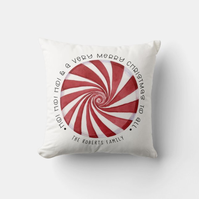 Ho Ho Ho Merry Christmas Peppermint Candy Family  Cushion (Front)