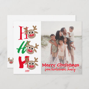 Ho Ho Ho Merry Christmas Reindeer Family Photo Holiday Card