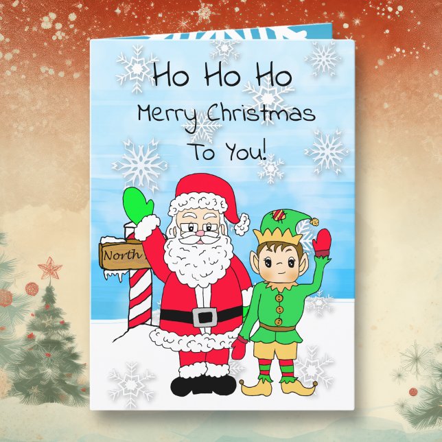 Ho Ho Ho Merry Christmas Santa and Elf Card (Creator Uploaded)