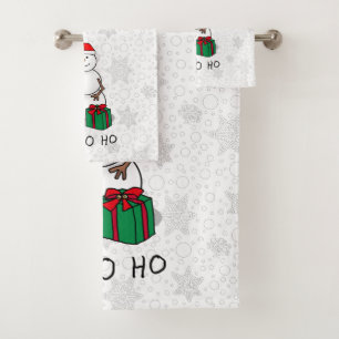 Ho Ho Ho Merry Christmas Santa Cute Snowman Bath Towel Set