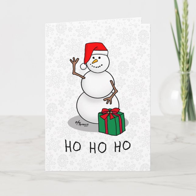 Ho Ho Ho Merry Christmas Santa Cute Snowman Card (Front)