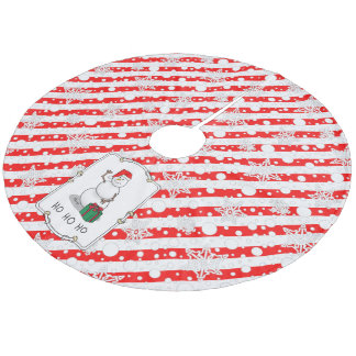 Ho Ho Ho Merry Christmas Santa Cute Snowman Fleece Tree Skirt