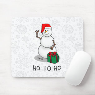 Ho Ho Ho Merry Christmas Santa Cute Snowman Mouse Pad